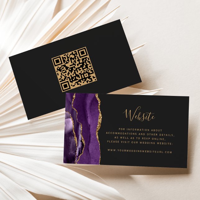 Budget Lila Gold Agate Dark Wedding QR Code Begleitkarte (Von Creator hochgeladen)