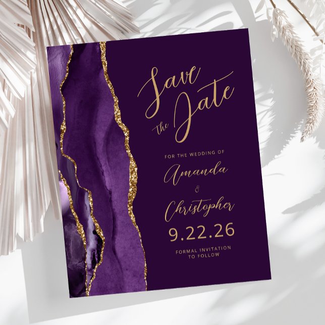 Budget Lila Gold Agate Plum Skript Save the Date (Von Creator hochgeladen)