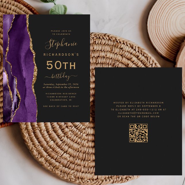 Budget Lila Gold Agate QR Code 50. Geburtstag (Von Creator hochgeladen)