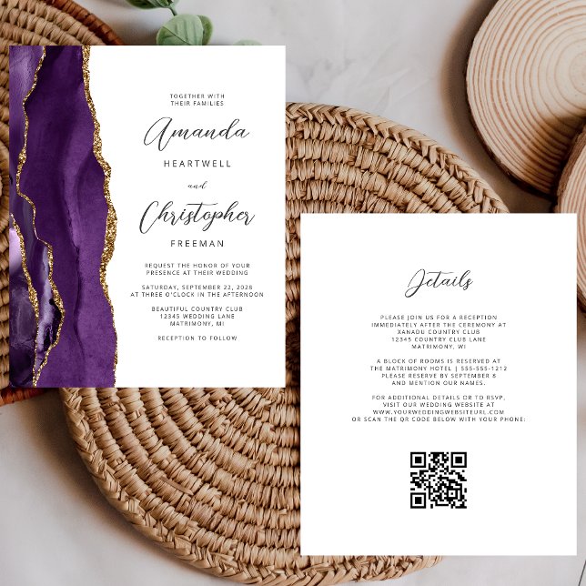 Budget Lila Gold Agate QR Code Hochzeit (Von Creator hochgeladen)