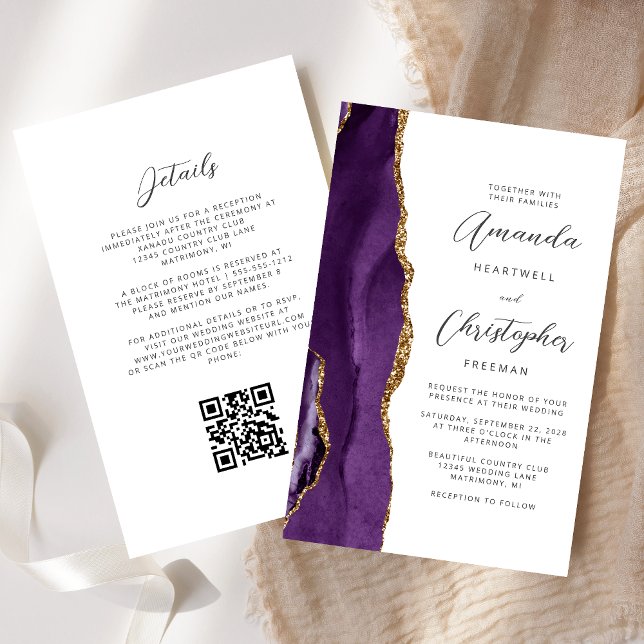 Budget Lila Gold Agate QR Code Hochzeit (Von Creator hochgeladen)