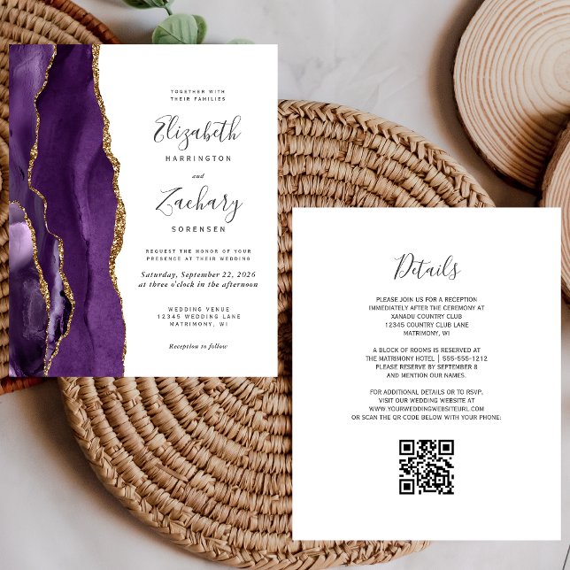 Budget Lila Gold Agate QR Code Hochzeit (Von Creator hochgeladen)
