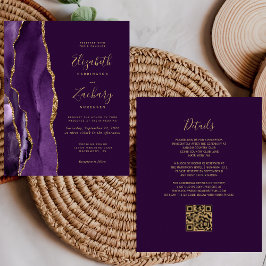 Budget Lila Gold Agate QR Code Wedding Einladung