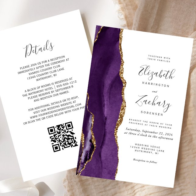 Budget Lila Gold Agate QR Code Wedding Einladung (Von Creator hochgeladen)