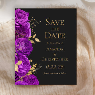 Budget Lila Gold Dunkle Blumen Save-the-Date-Karte