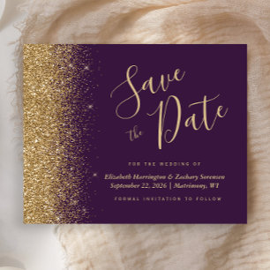 Budget lila Gold Glitter Save-the-Date-Karte