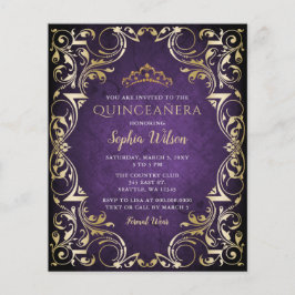 Budget Lila Gold Tiara Quinceañera Einladung