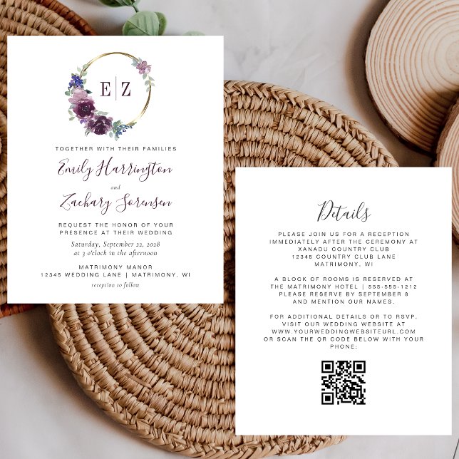 Budget Lila Kranz Monogramm QR-Code Hochzeit (Von Creator hochgeladen)