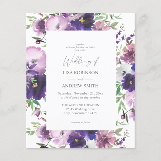 Budget Lila - Lavendel & Violet Blumenhochzeit 2 Flyer (Vorne)