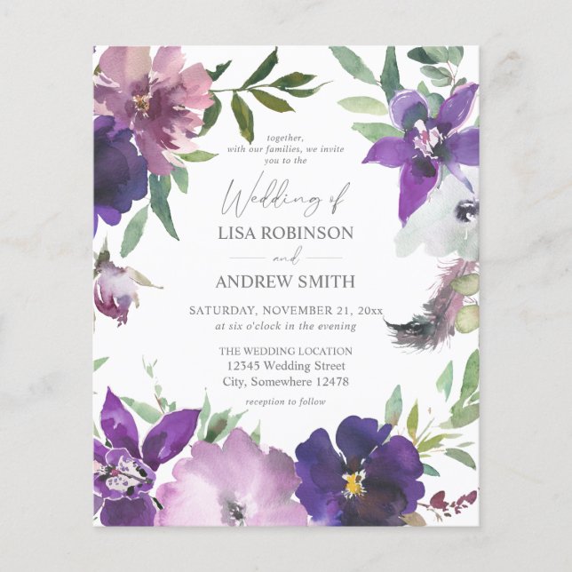 Budget Lila - Lavendel & Violet Floral Wedding F Flyer (Vorne)