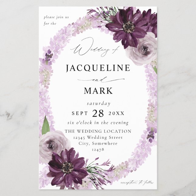 Budget Lila & Lavender Floral Ring Wedding MED Flyer (Vorne)