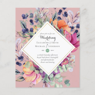 BUDGET Lila Orange Blumen Hochzeitseinladungen Flyer