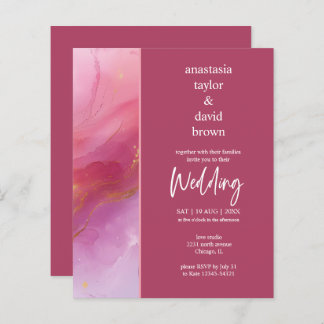 Budget Lila Pink Moderne Hochzeitseinladung