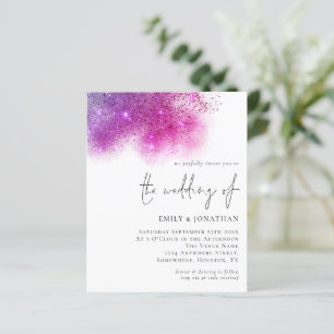 Budget Lila PInk Sparkle QR Code Wedding Einladung