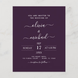 Budget Lila Plum Wedding Moderne Typografie Flyer