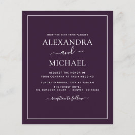 Budget Lila Plum Wedding Moderner Typografie Flyer