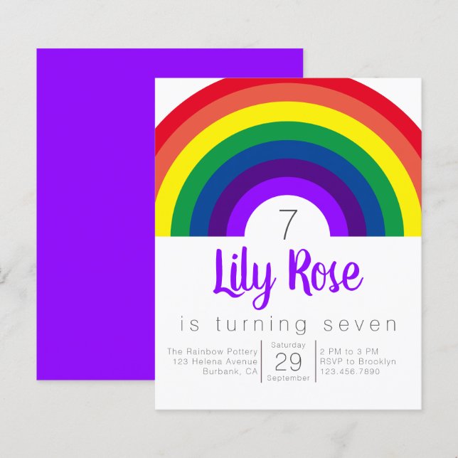 Budget Lila Rainbow Birthday Party Einladung (Vorne/Hinten)