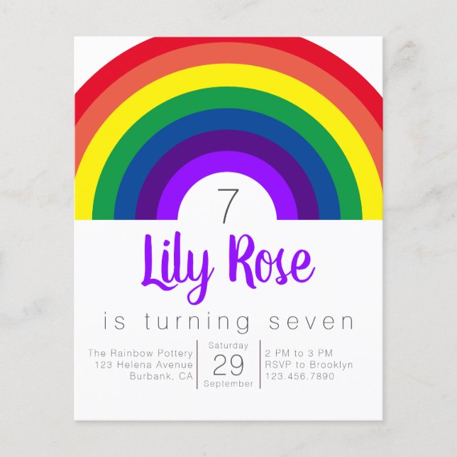 Budget Lila Rainbow Birthday Party Einladung Flyer (Vorne)
