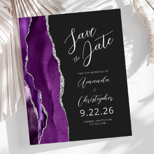 Budget Lila Silber Achat Schrift Save the Date