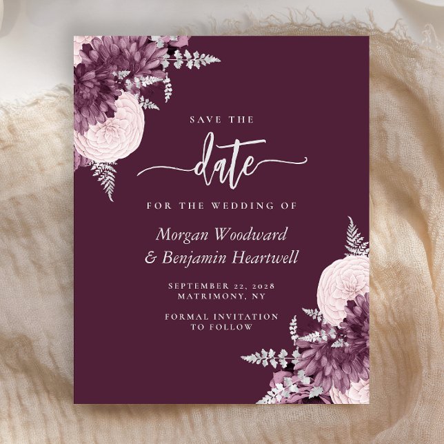 Budget Lila Silber Blumen Save the Date (Von Creator hochgeladen)