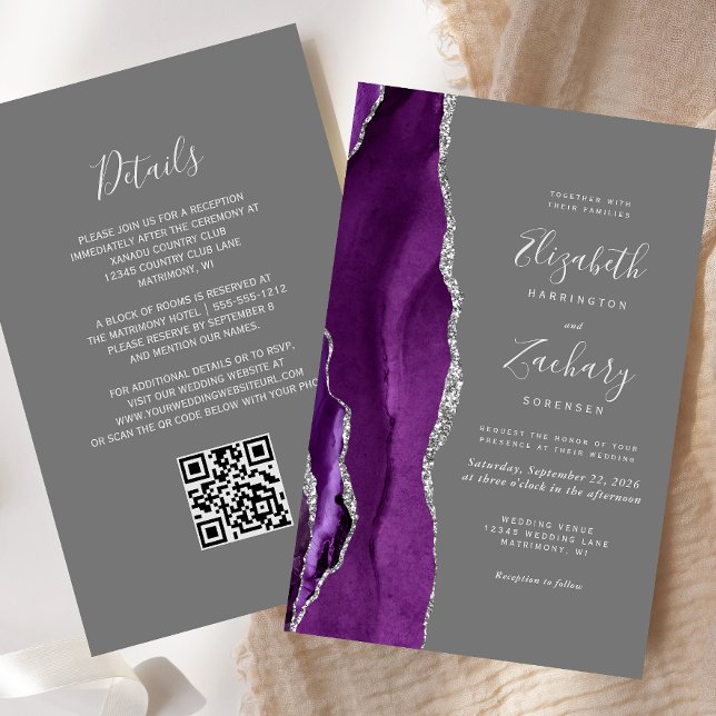 Budget Lila Silver Agate Gray QR Code Wedding (Von Creator hochgeladen)