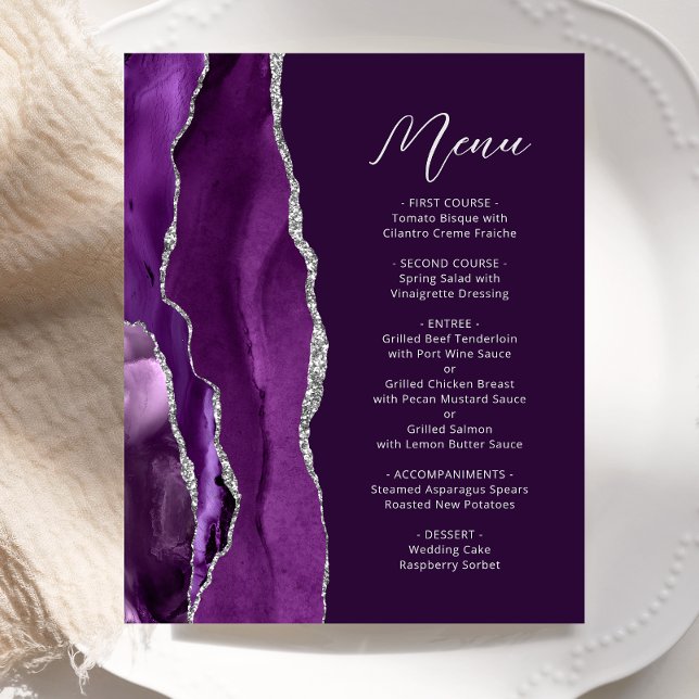 Budget Lila Silver Agate Plum Wedding Menu (Von Creator hochgeladen)