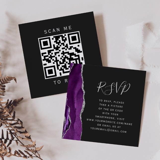 Budget Lila Silver Agate Wedding QR Code UAWG Begleitkarte (Von Creator hochgeladen)