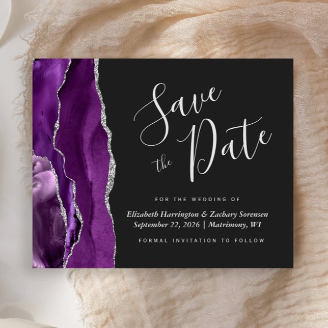 Budget Lila Silver Agate Wedding Save the Date (Von Creator hochgeladen)