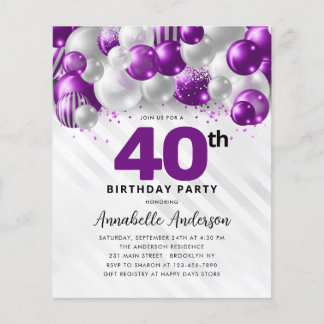 Budget Lila Silver Ballon Glitzer 40. Geburtstag