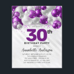 Budget Lila Silver Balloon Glitzer 30. Geburtstag<br><div class="desc">Modern Glam Lila Violet Silber Ballon Glitzer Sparkle jedes Alter Geburtstag Einladung</div>