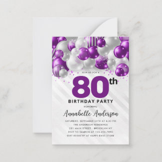 Budget Lila Silver Balloon Glitzer 80. Geburtstag Mitteilungskarte