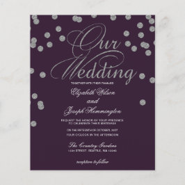 Budget Lila Silver Confetti Hochzeit Einladung