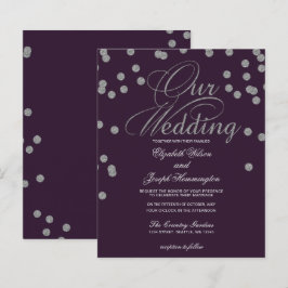 Budget Lila Silver Confetti Hochzeit Einladung
