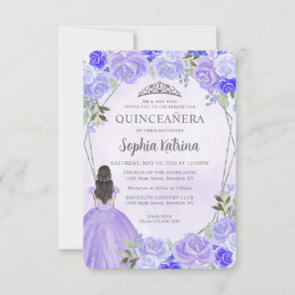 Budget Lila Silver Floral Prinzessin Quinceañera Mitteilungskarte