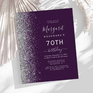 Budget Lila Silver Glitzer 70. Geburtstag Einladun