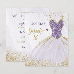 Budget Lila Sparkle Dress Sweet 16 Einladung