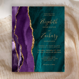 Budget Lila Türkis Gold Achat Hochzeitseinladung