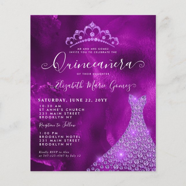 Budget Lila Violet Diamond Tiara Quinceanera (Vorderseite)
