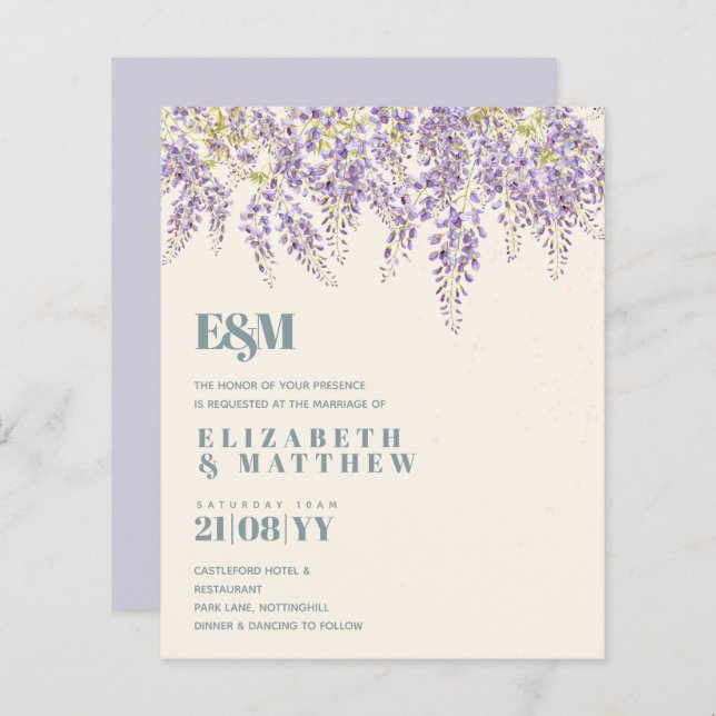 BUDGET Lila Wisteria Sage Blumengarten Hochzeit (Vorne/Hinten)