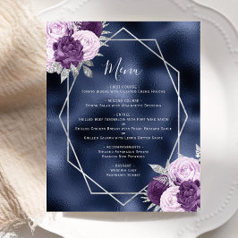 Budget Lilac Floral Silver Navy Hochzeitsmenü