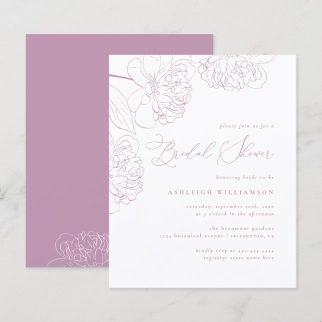 Budget Lilac Hand gezeichnet Peonies Brautparty (Vorne/Hinten)