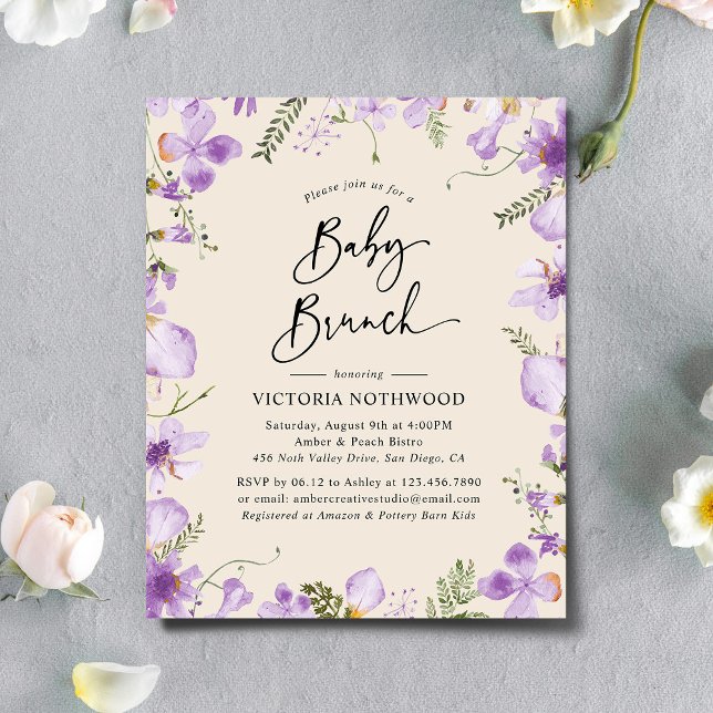 Budget Lilac Rustic Floral Baby Brunch Einladung (Von Creator hochgeladen)