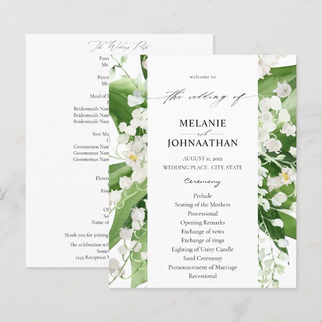 Budget Lily of the Valley Floral Wedding Program (Vorne/Hinten)