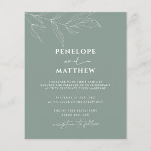 BUDGET Line Art Foliage Sage Hochzeits-Einladung Flyer