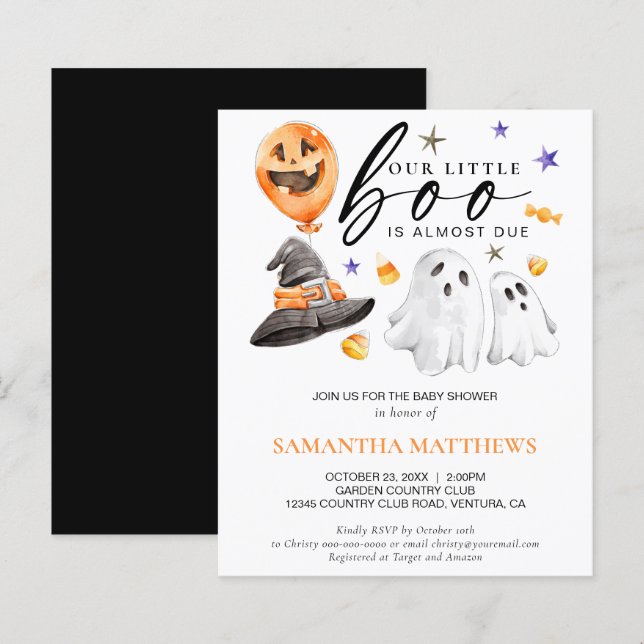 Budget Little Boo Halloween Baby Shower Einladung (Vorne/Hinten)