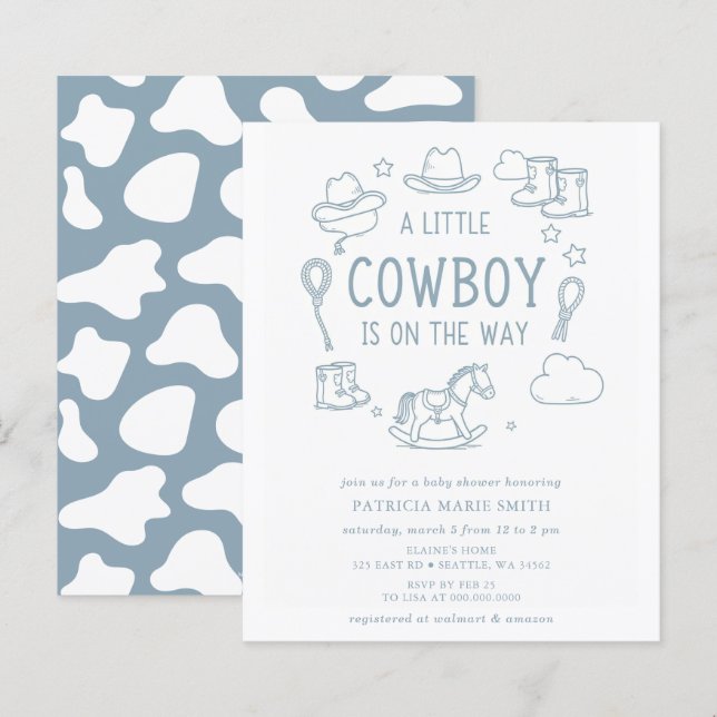 Budget Little Cowboy Boy Baby Shower Invitation (Vorne/Hinten)