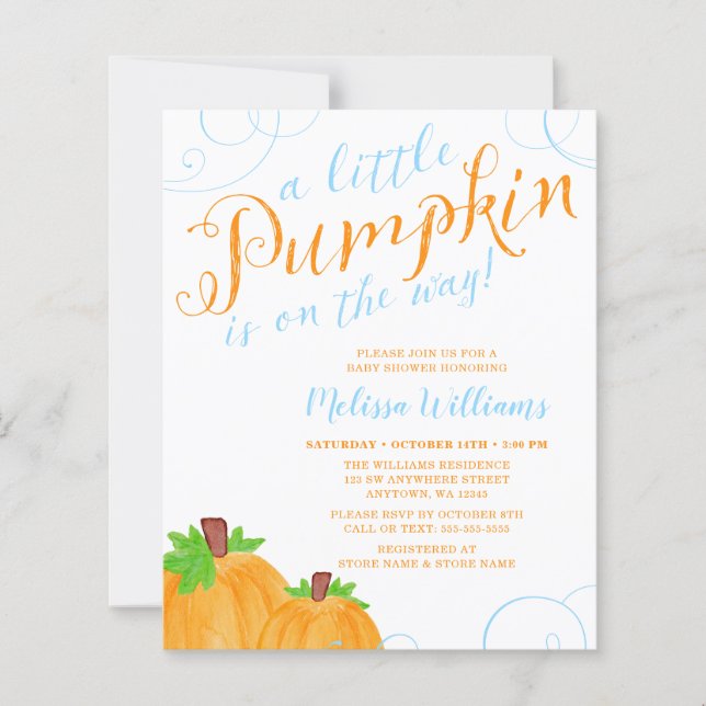Budget Little Pumpkin Fall Blue Boy Baby Dusche (Vorderseite)
