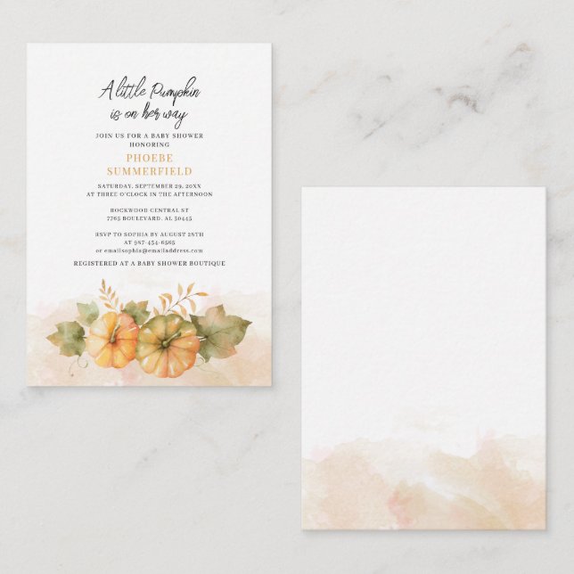 Budget Little Pumpkin on your Way Baby Dusche Mitteilungskarte (Vorne/Hinten)
