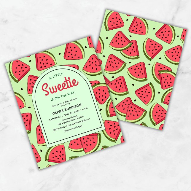 Budget Little Sweetie Watermelon Baby Shower Einla (Budget A Little Sweetie  Summer Watermelon Baby Shower Invitation )