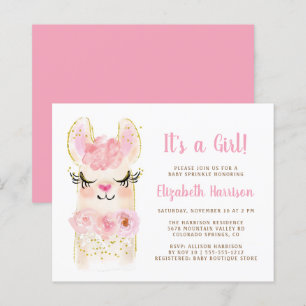 Budget Llama Pink Baby Girl Sprinkle Einladung